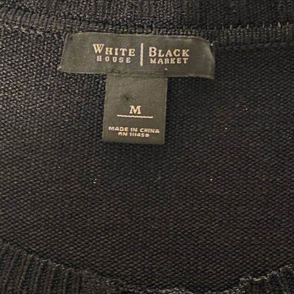 White Black Sweater Chic Classic Pull-On Short-Sleeve Gold Button Crew Neck Med - Picture 2 of 11